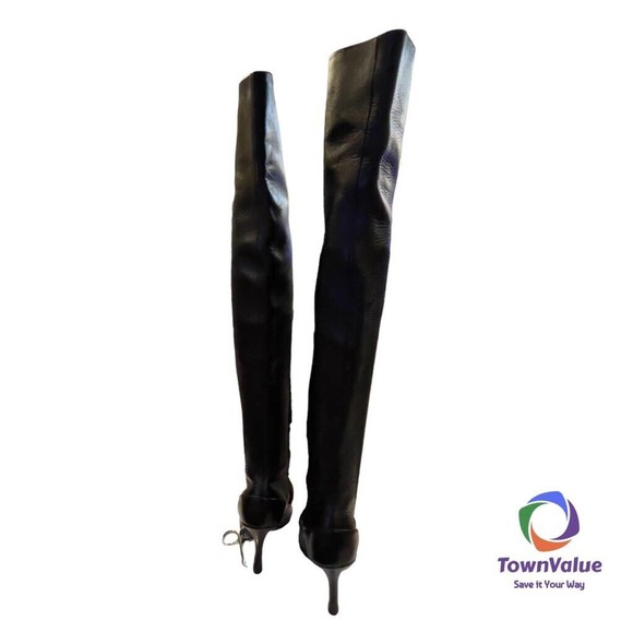 Colin Stuart Womens Pointed Toe Boots Black Leather Zipper Over Knee Zip 5 M - Picture 5 of 8